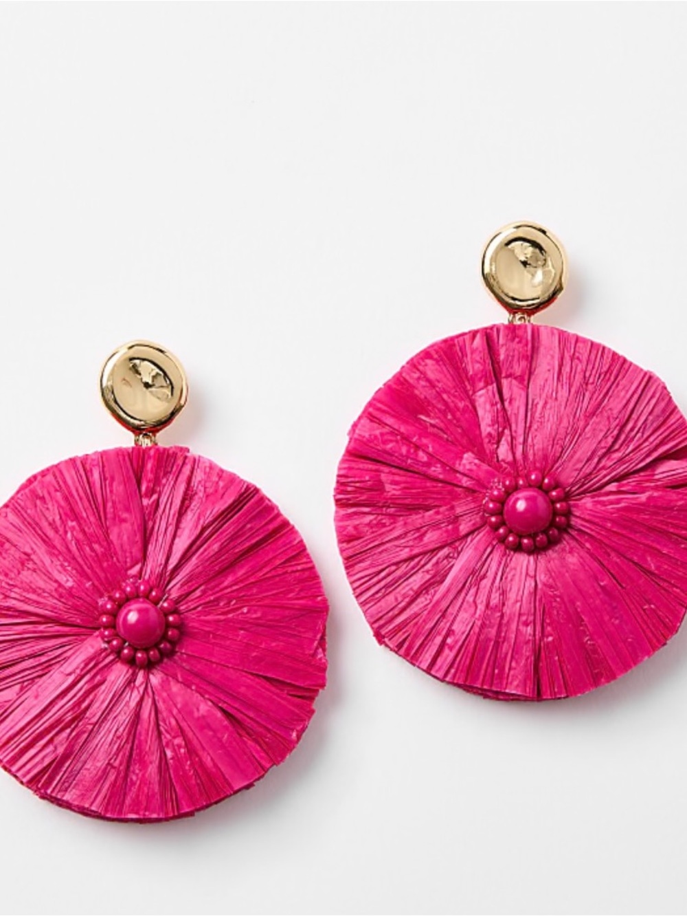 LOFT Hot Pink Raffia circle Drop Earrings with Gold Studs